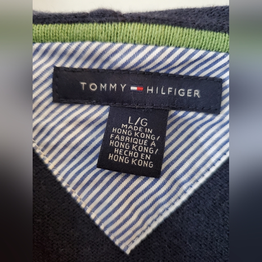 Tommy Hilfiger Navy Blue Hooded Zip Up Knit Cardigan Sweater Women's Size L - Picture 3 of 5